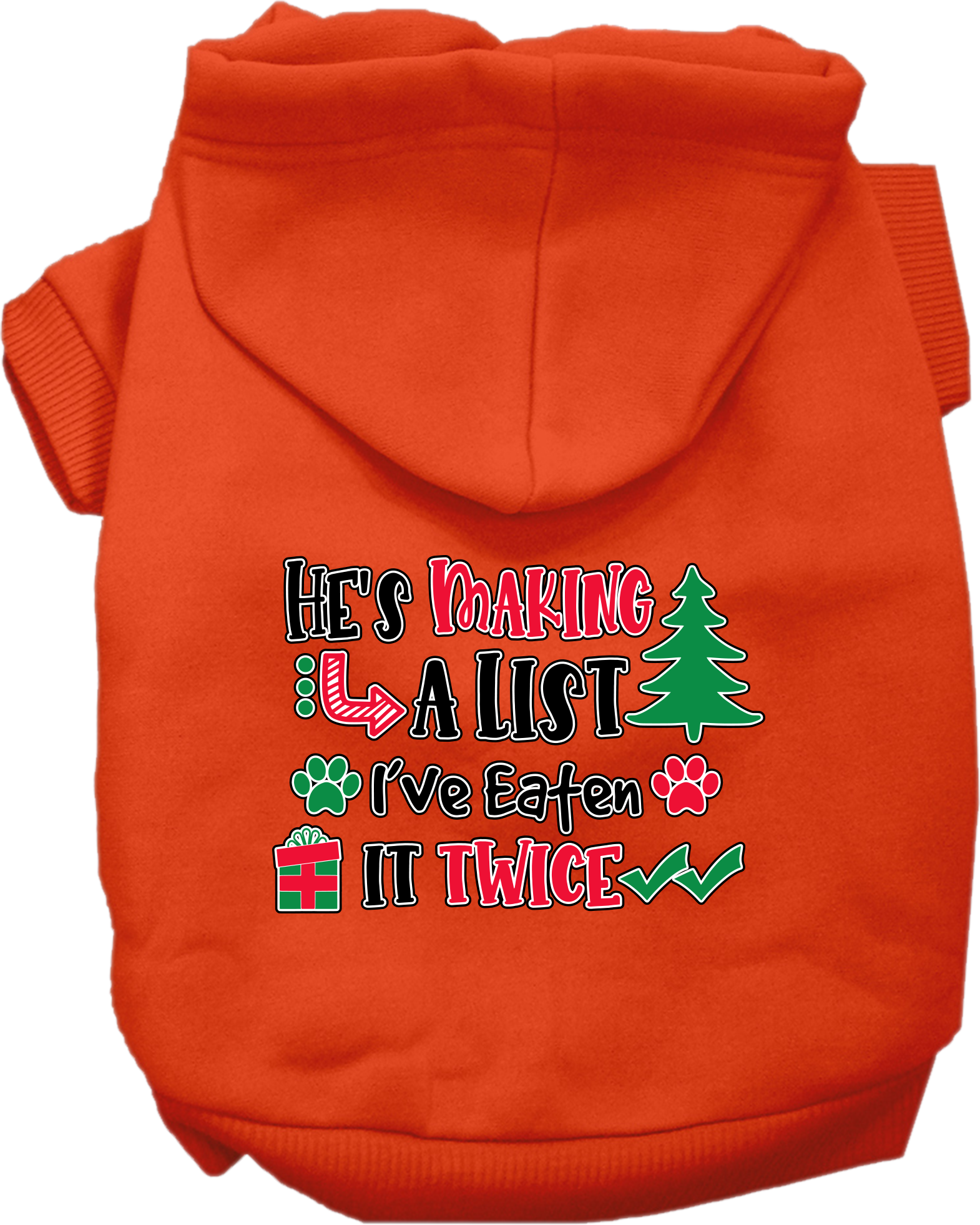 He's Making a List... Screen Print Dog Hoodie Orange Size MD